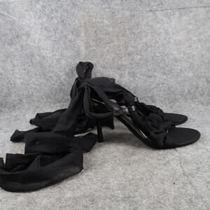 Anne Michelle Shoes Womens 7.5 Sandal Pumps Stiletto Heel Ribbon Wrap Tie Black